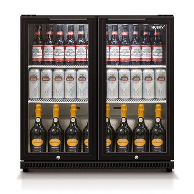 Husky 190L Double Glass Door Outdoor Bar Fridge/Drinks Chiller in Black (HUS-C2-840-BLK)