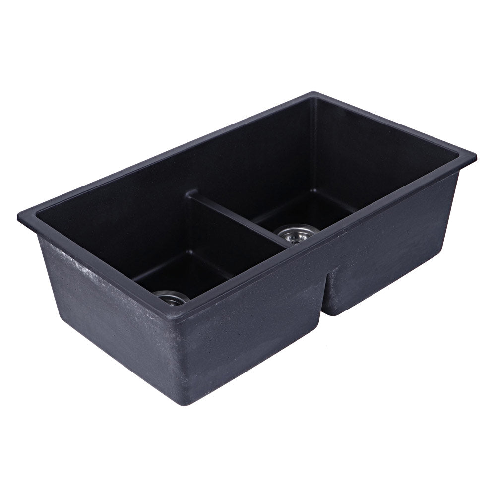 Tisira 79cm Double Bowl Black Granite Kitchen/Laundry Sink (TSG790BK)