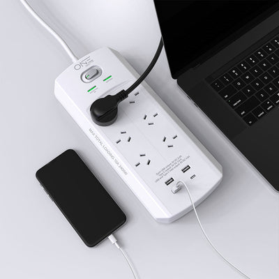 One Products 6 Outlet Surge Protected Power Board With 4 USB Ports (OPSS6401-AU)