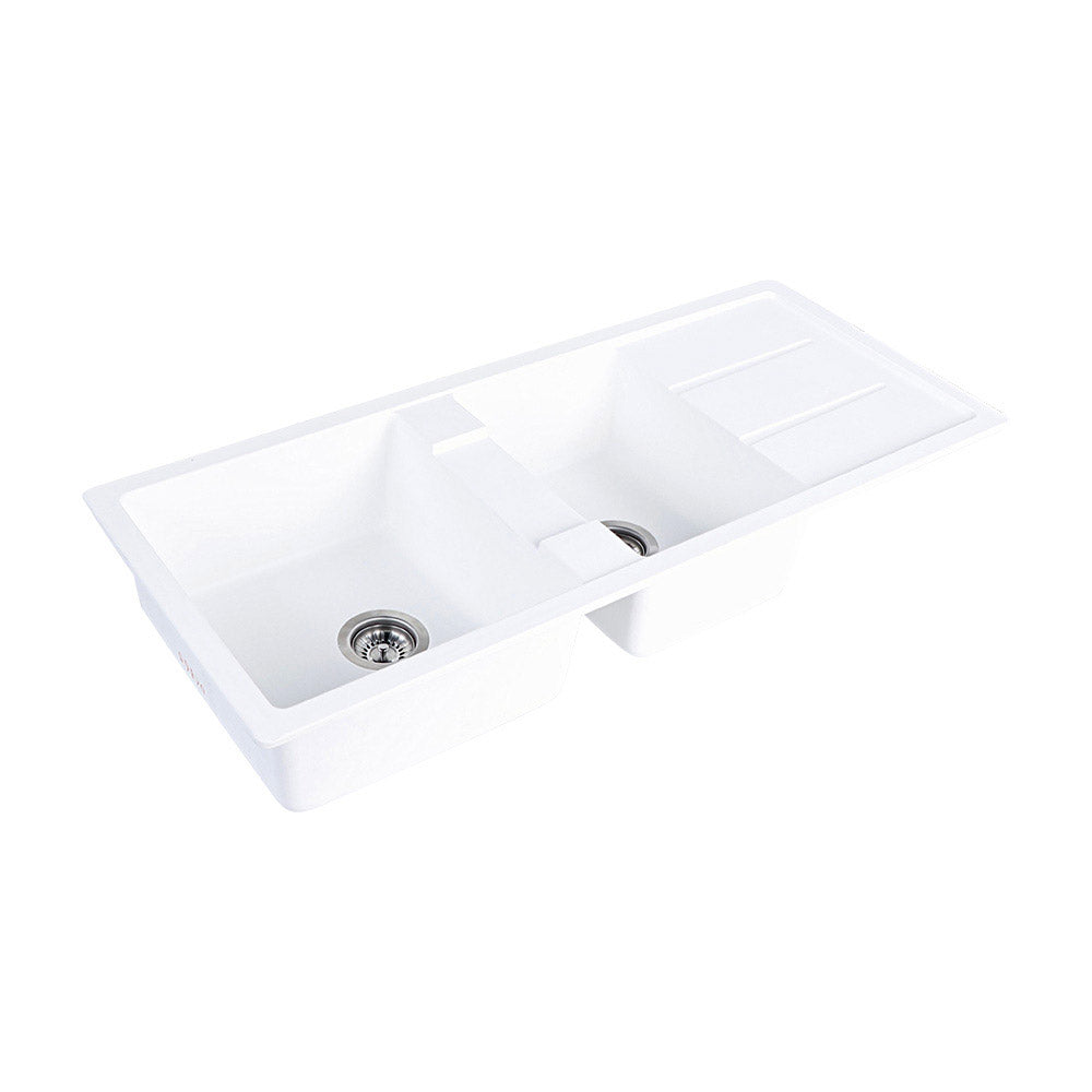 Tisira 116cm 2 Bowl White Granite Kitchen Sink & Reversible Drainer (TSG1160WH)