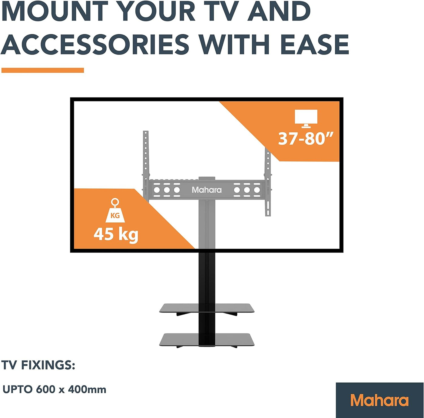 Mahara All in One Tilt & Turn TV Wall Bracket with AV Shelving (KSL62BB)