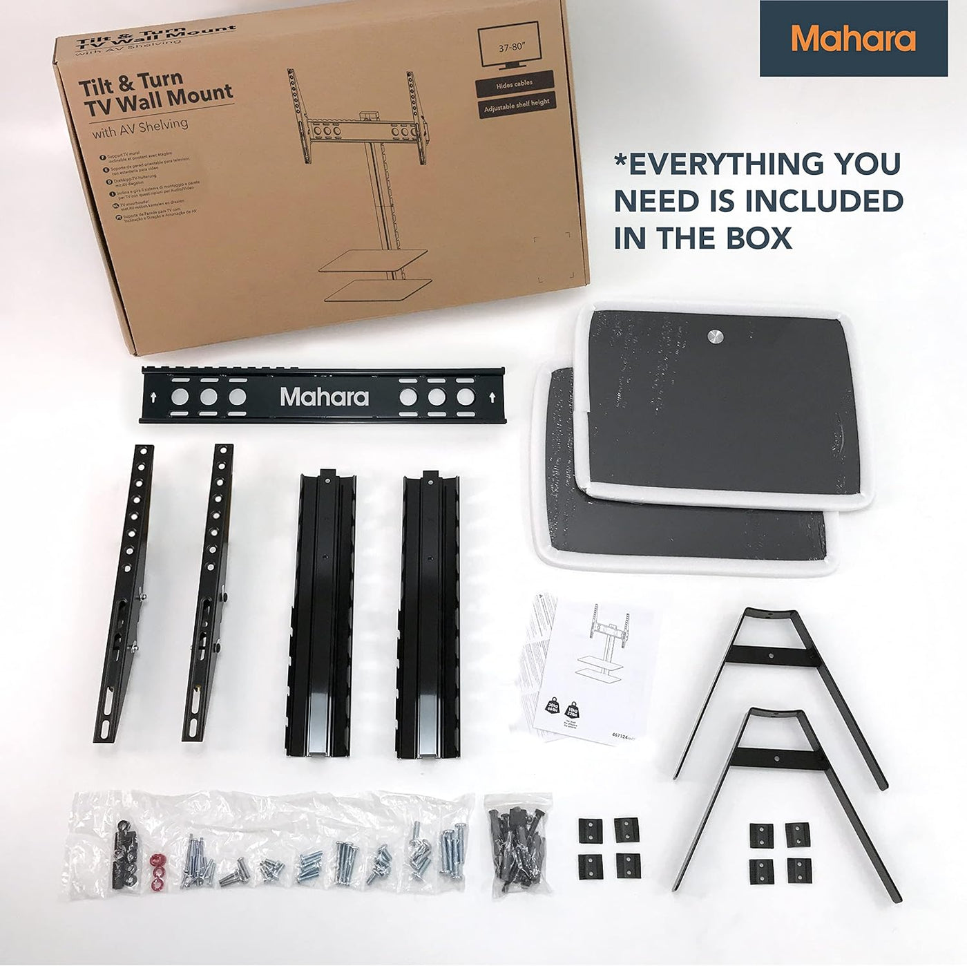 Mahara All in One Tilt & Turn TV Wall Bracket with AV Shelving (KSL62BB)