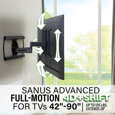 SANUS Large Advanced Full-Motion 4D® + Shift™  TV Wall Mount up to 61kg 42"-90" (VLF928-B2)