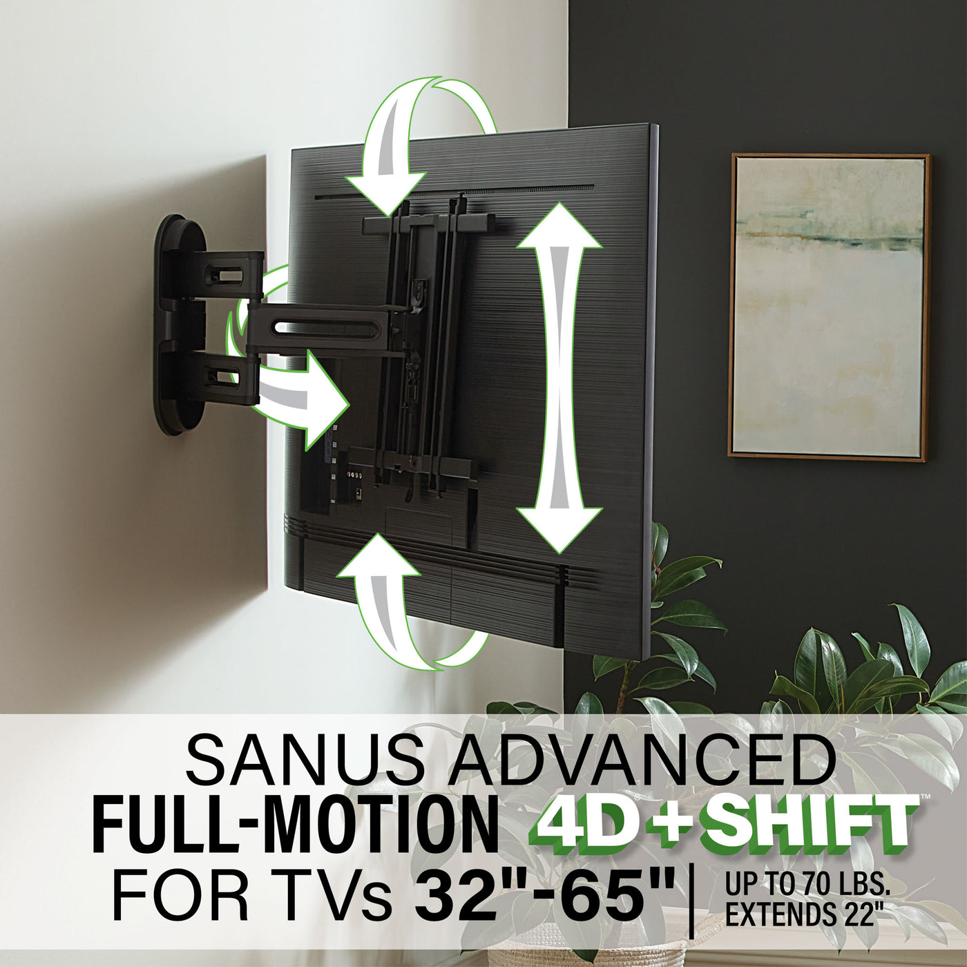 SANUS Medium Advanced Full-Motion 4D® + Shift™  TV Wall Mount up to 32kg 32"-65" (VMF922-B2)