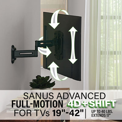 SANUS Small Advanced Full-Motion 4D® + Shift™ TV Wall Mount up to 18kg 19"-43" (VSF917-B2)