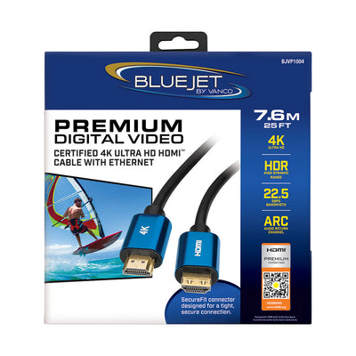 Bluejet 4K Ultra HD 22.5GBPS HDMI Cable - 25 Ft Length (BJVP1004)