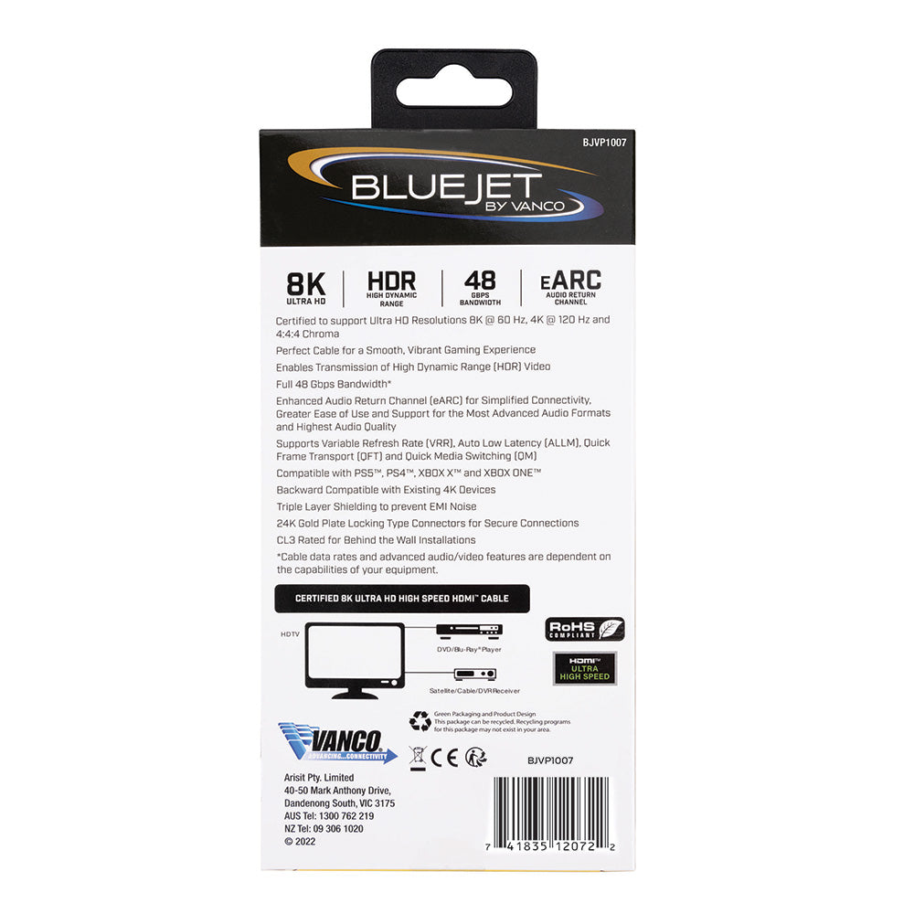 Bluejet 8k Ultra HD 48GBPS HDMI Cable - 3 Ft Length (BJVP1007)