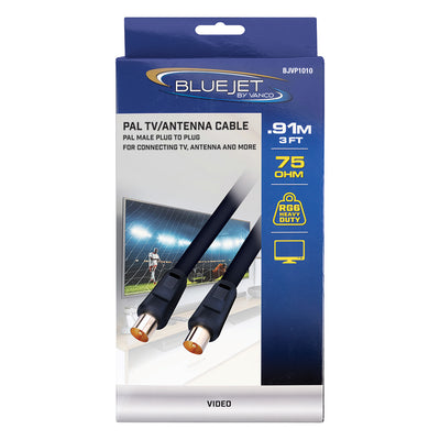 Bluejet RG6 PAL TV Antenna Cable - 3 Ft Length (BJVP1010)