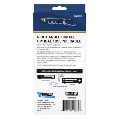 Bluejet Right-Angle Digital Optical Toslink Cable - 6 Ft Length (BJVP1017)