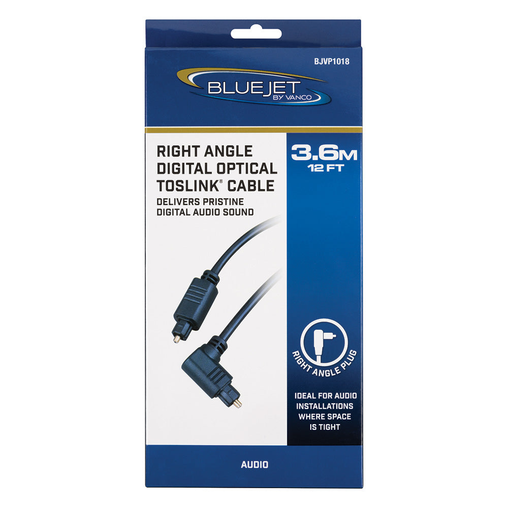 Bluejet Right-Angle Digital Optical Toslink Cable - 12 Ft Length (BJVP1018)