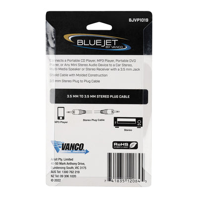 Bluejet 3.5mm AUX Stereo Plug Cable - 1.5m Length (BJVP1019)