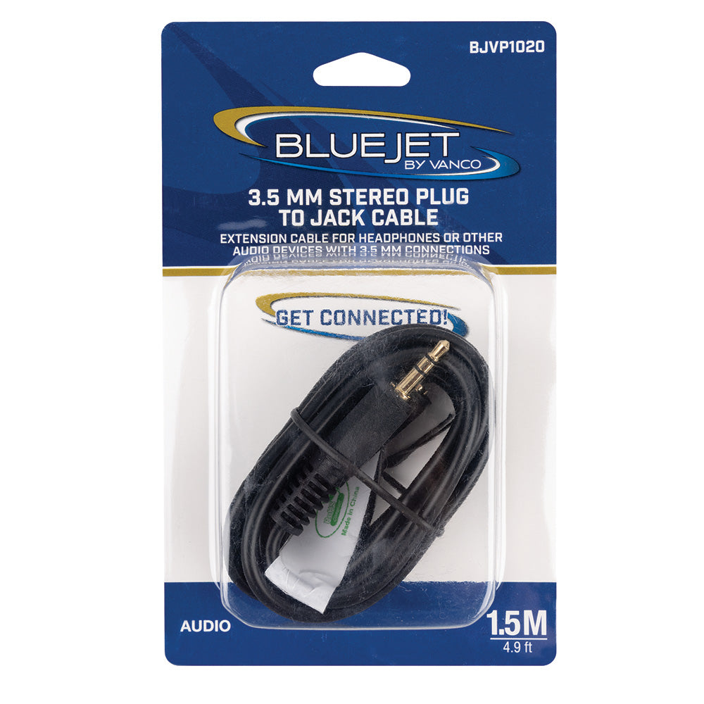 Bluejet 3.5mm AUX Stereo Plug to Jack Extension Cable - 1.5m Length (BJVP1020)