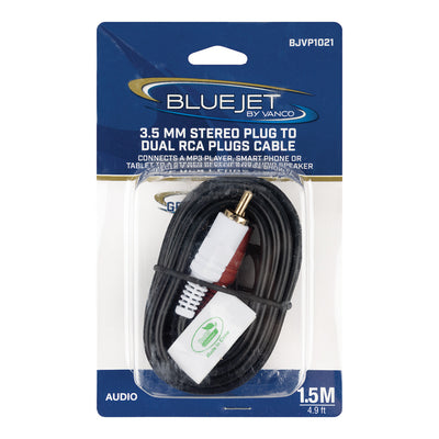 Bluejet 3.5mm Stereo Plug to Dual RCA Cable - 1.5m Length (BJVP1021)