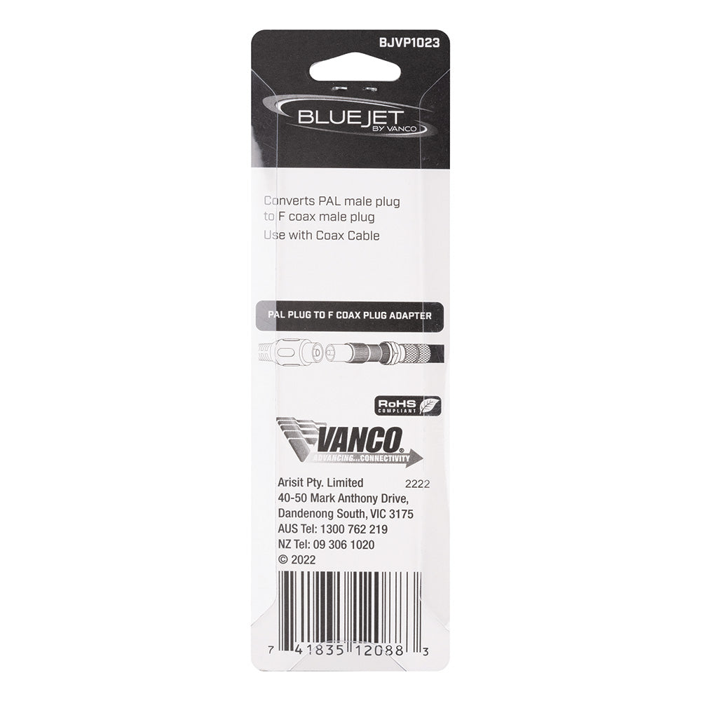 Bluejet PAL Plug to F-Coax Male Plug Adapter (BJVP1023)