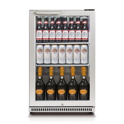 Husky 118L Single Glass Door Outdoor Bar Fridge/Drinks Chiller in Silver (HUS-C1-840)