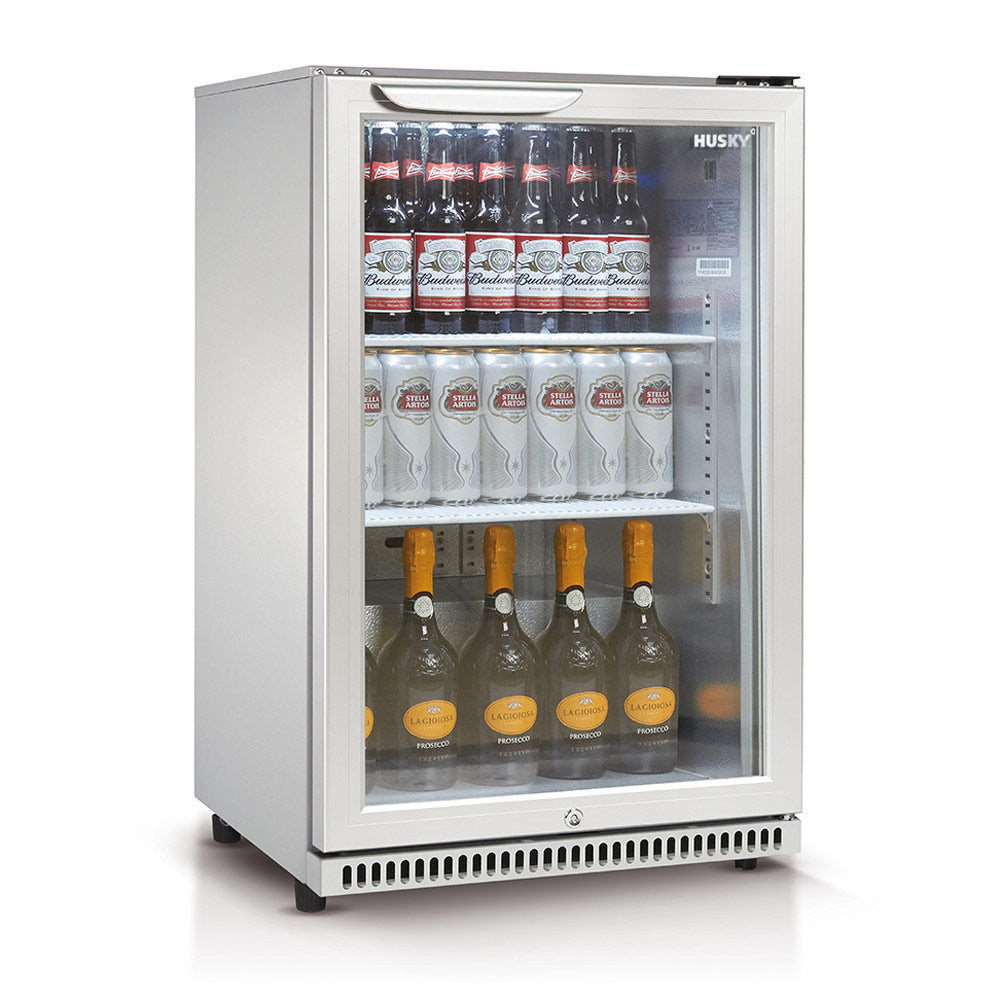 Husky 118L Single Glass Door Outdoor Bar Fridge/Drinks Chiller in Silver (HUS-C1-840)