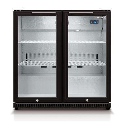 Husky 190L Double Glass Door Outdoor Bar Fridge/Drinks Chiller in Black (HUS-C2-840-BLK) - Factory Seconds