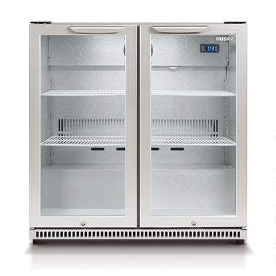 Husky 190L Double Glass Door Outdoor Bar Fridge/Drinks Chiller in Silver (HUS-C2-840) - Factory Seconds