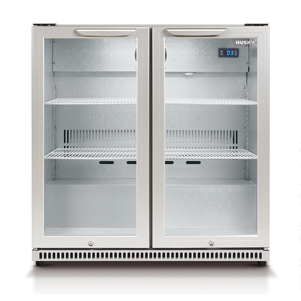 Husky 190L Double Glass Door Outdoor Bar Fridge/Drinks Chiller in Silver (HUS-C2-840)