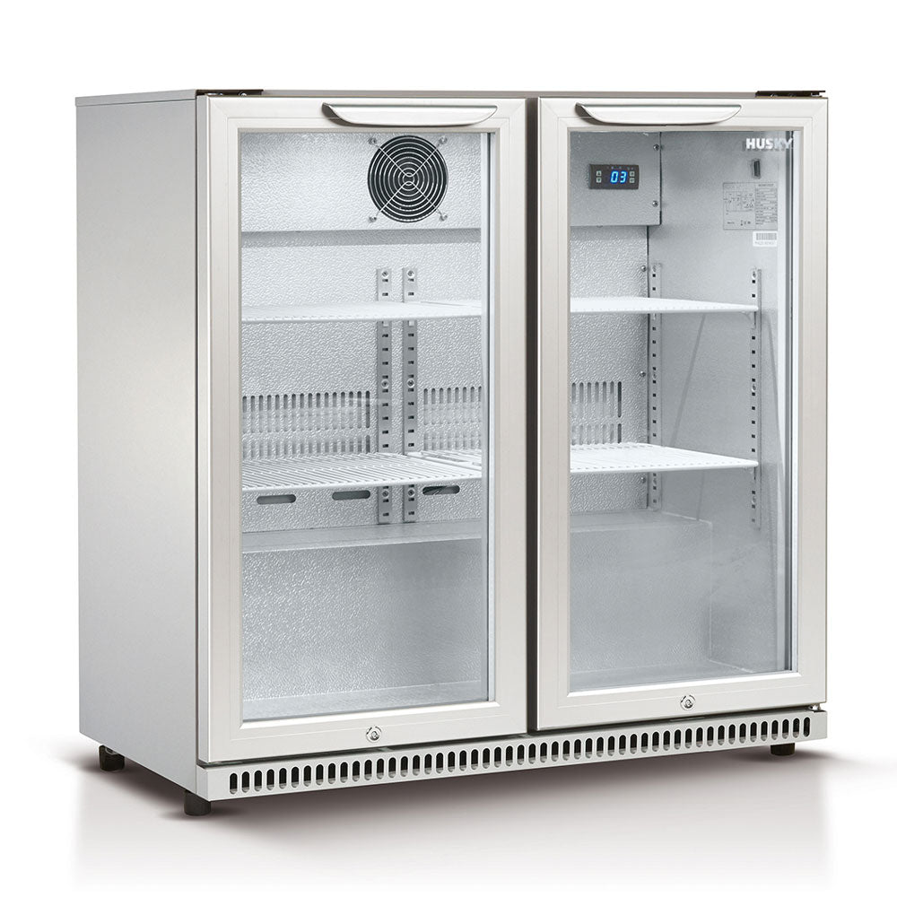 Husky 190L Double Glass Door Outdoor Bar Fridge/Drinks Chiller in Silver (HUS-C2-840) - Factory Seconds