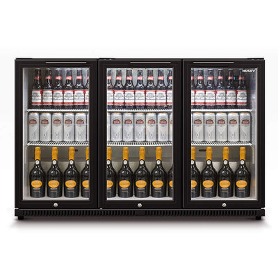 Husky 307L Triple Glass Door Bar Fridge/Drinks Chiller In Black (HUS-C3-840-BLK)
