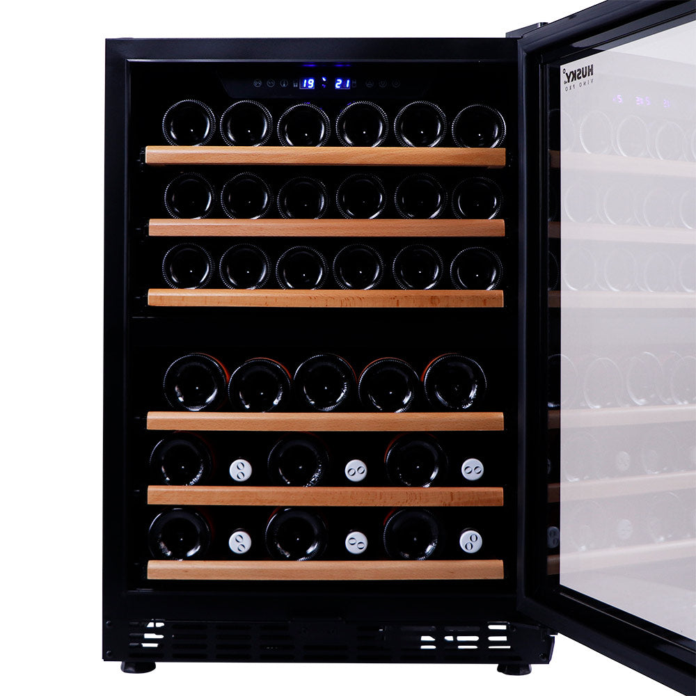 Husky Vino Pro 154L Dual Zone Under Counter Wine Fridge in Black Door Trim (HUS-WC54D-BK-ZY)