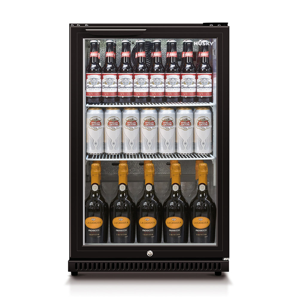 Husky 118L Single Glass Door Outdoor Bar Fridge/Drinks Chiller in Black (HUS-C1-840-BLK)