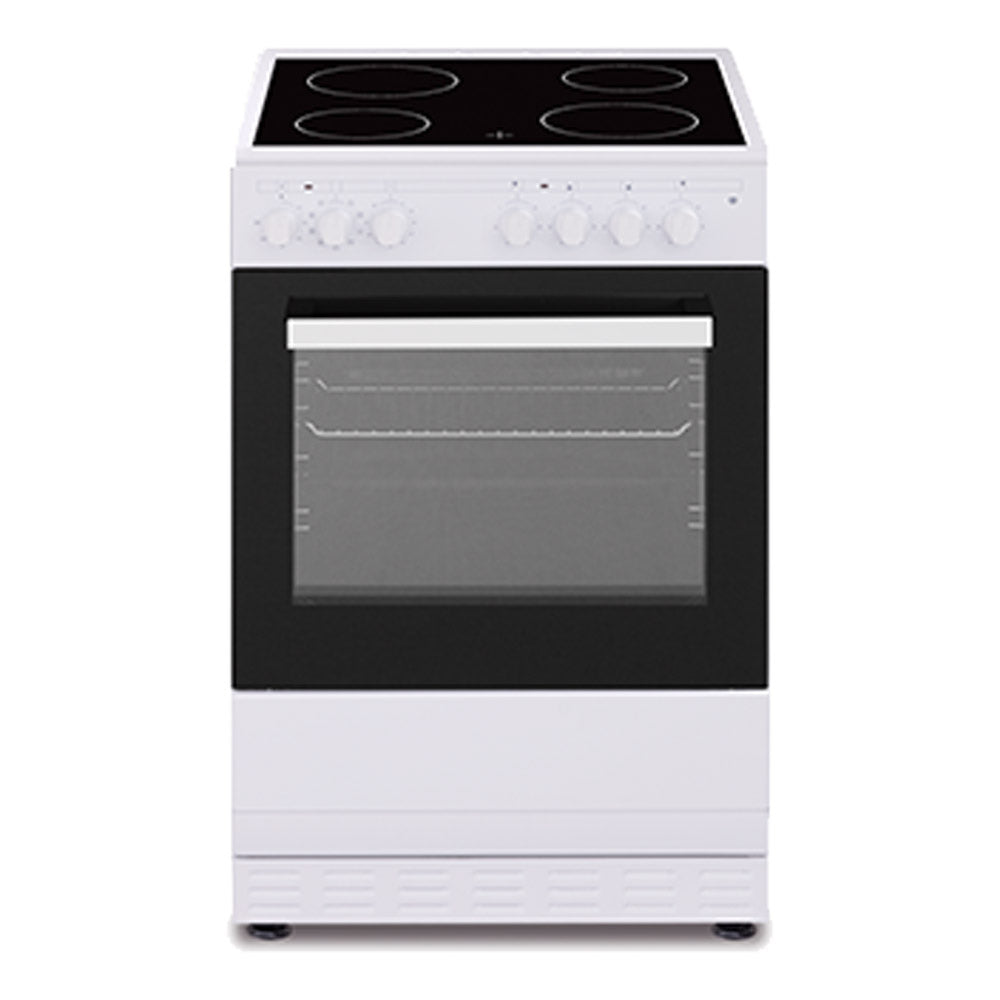 Tisira 60cm 65L Upright Cooker With Ceramic Black Glass Hob in White (TFCM629WE)