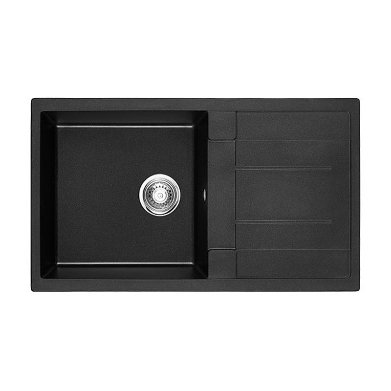 Tisira 86cm Single Bowl Black Granite Kitchen Sink & Reversible Drainer (TSG860BK)