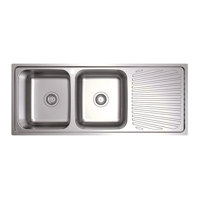 Tisira 118cm 2 Bowl Stainless Steel Kitchen Sink With Right Hand Drainer (TSLE1180R)
