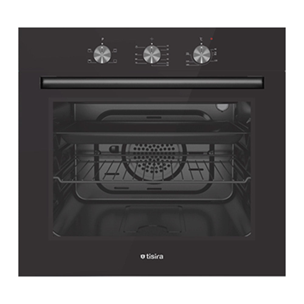 Tisira 60cm Black Built-In Oven & 60cm Black Glass Gas Cooktop Kitchen Bundle