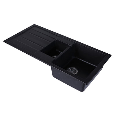 Tisira 100cm 1.5 Bowl Black Granite Kitchen Sink & Reversible Drainer (TSG1000BK)