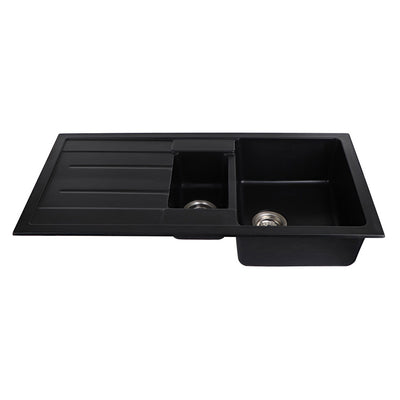 Tisira 100cm 1.5 Bowl Black Granite Kitchen Sink & Reversible Drainer (TSG1000BK)