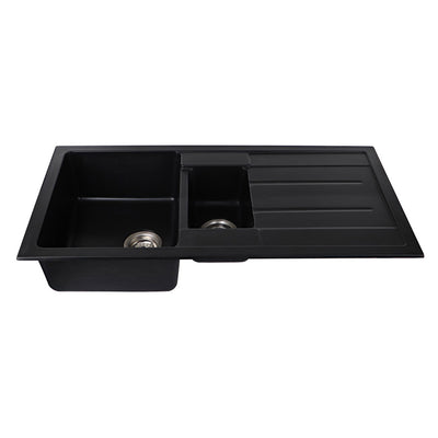 Tisira 100cm 1.5 Bowl Black Granite Kitchen Sink & Reversible Drainer (TSG1000BK)