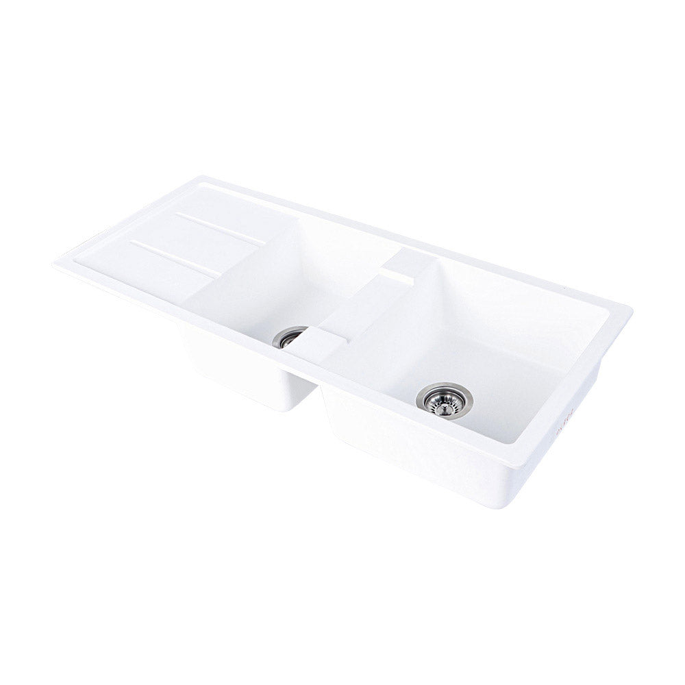 Tisira 116cm 2 Bowl White Granite Kitchen Sink & Reversible Drainer (TSG1160WH)