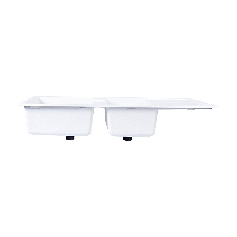 Tisira 116cm 2 Bowl White Granite Kitchen Sink & Reversible Drainer (TSG1160WH)