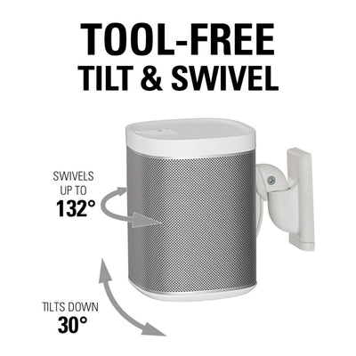 Sanus Swivel And Tilt Speaker Wall Mount For Sonos One, SL, Play:1 & Play:3 In White (WSWM21-W2)