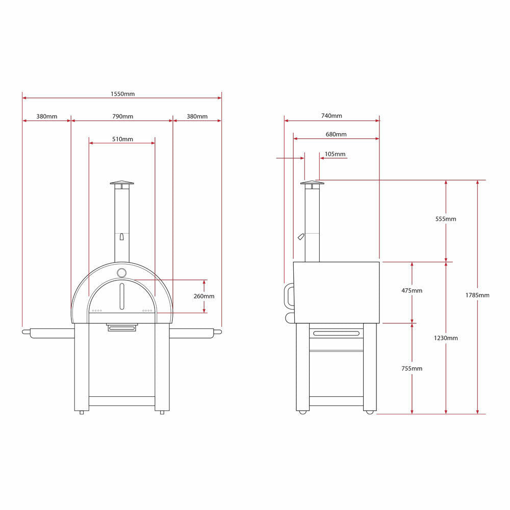 Smart Freestanding Wood Fired Pizza Oven In Black & Stainless Steel Finish (PW01+PW01-C)